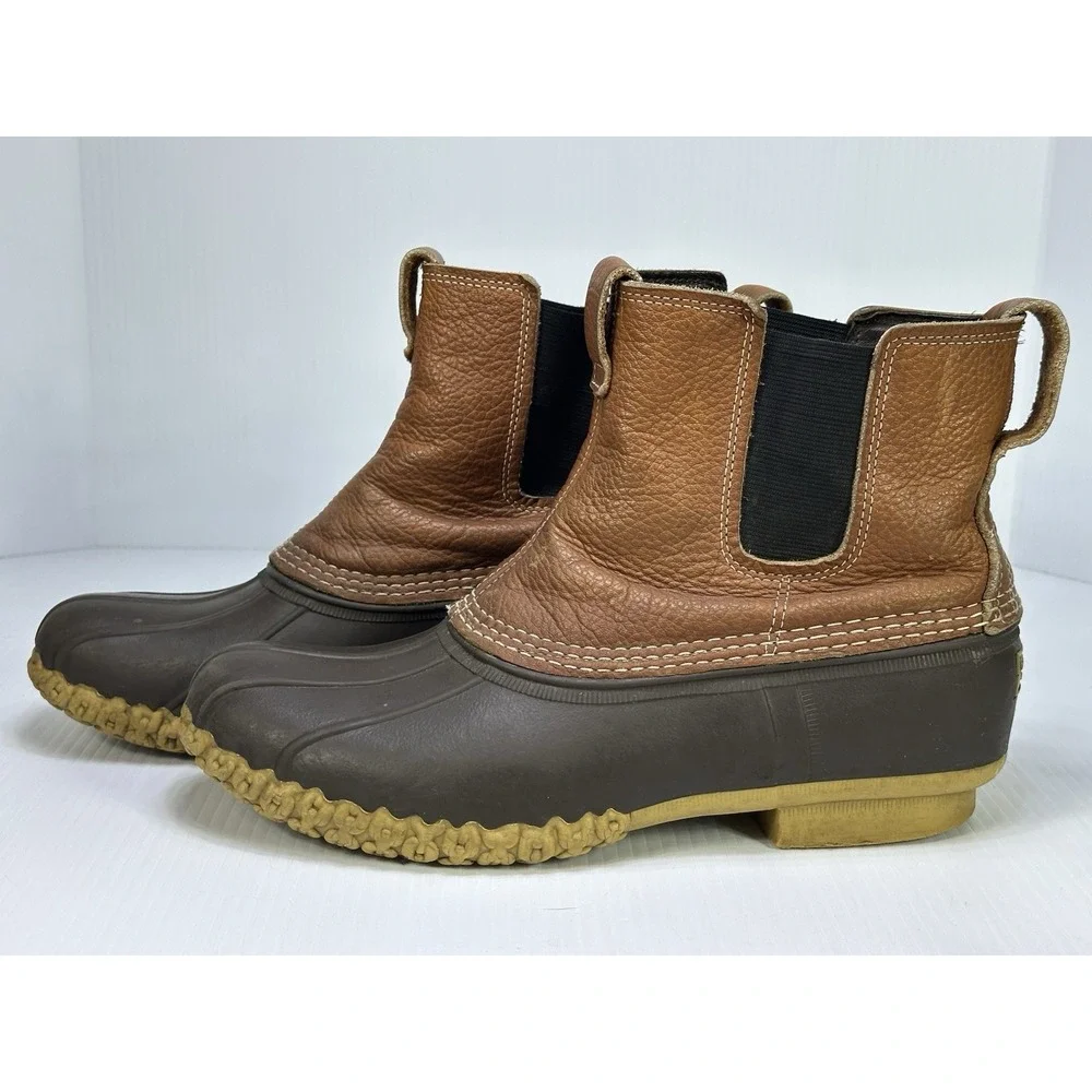 LL Bean Men 12 M Chelsea Bean Boots Tumbled Leather Duck Boots USA Brown